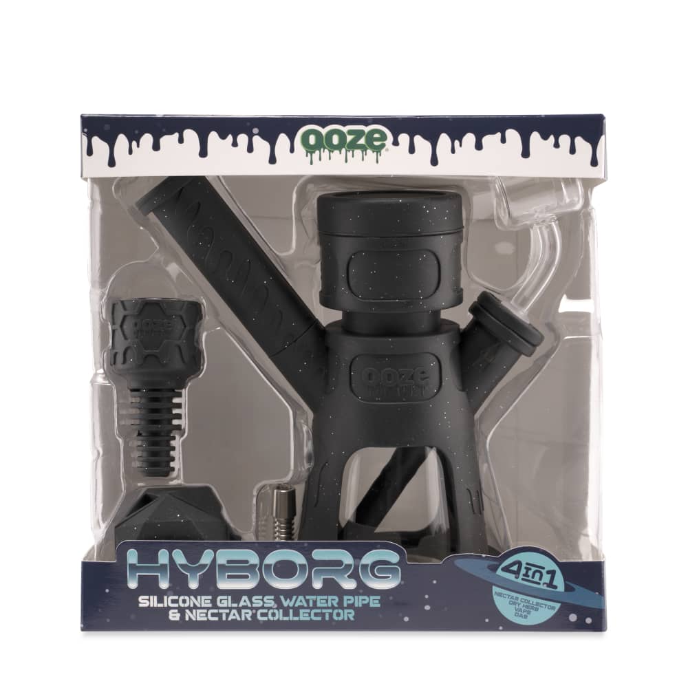 Ooze Hyborg Silicone Glass 4-In-1 Hybrid Water Pipe And Nectar Collector - Shimmer Black