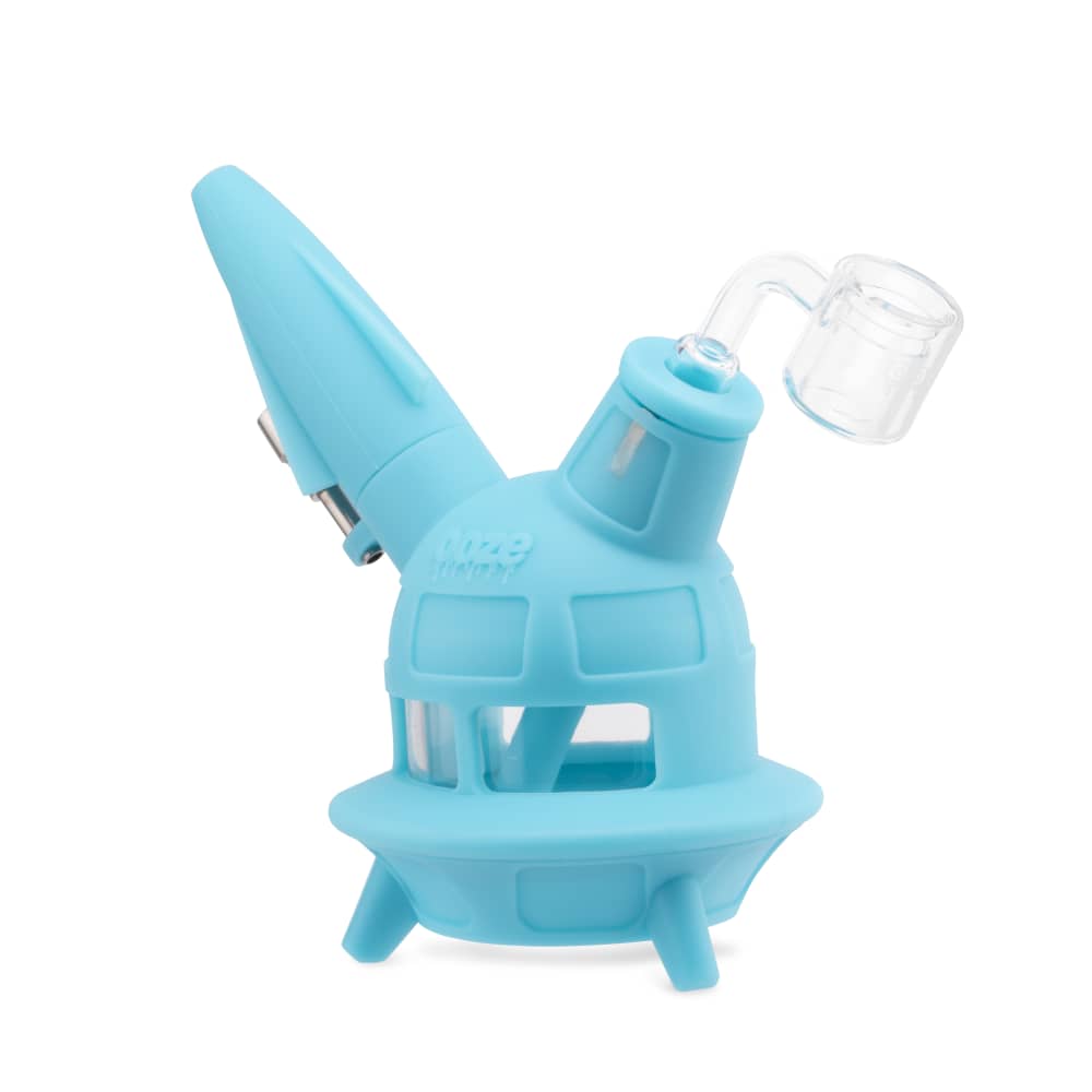 The aqua teal Ooze UFO is displayed as a dab rig on an angle
