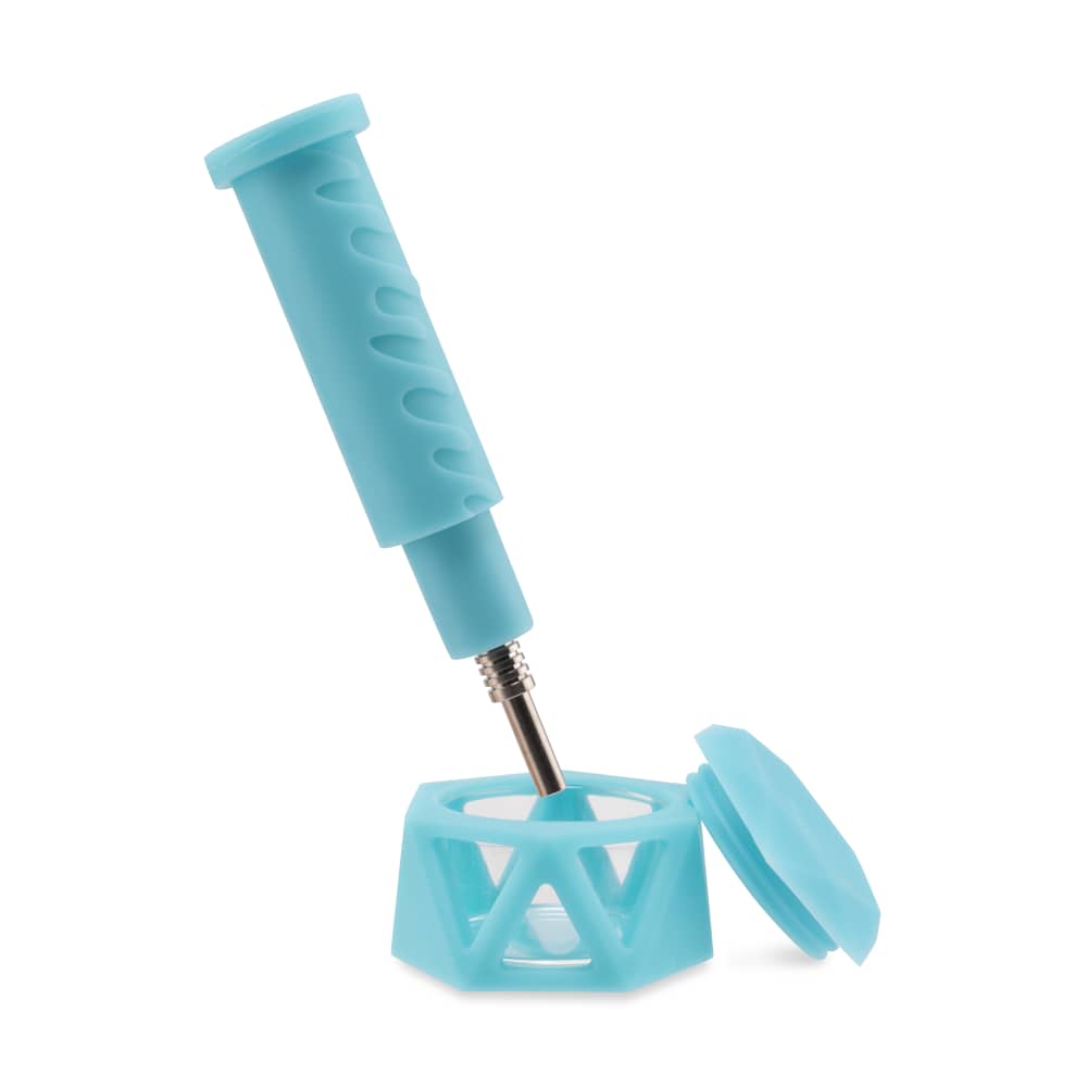Ooze Hyborg Silicone Glass 4-In-1 Hybrid Water Pipe And Nectar Collector - Aqua Teal