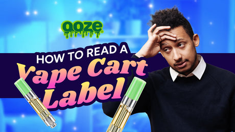 How to Read a Vape Cart Label - a guy looking overwhelmed is holding his forehead with a few vape carts floating around
