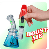 Person attaching the Rasta Booster extract vape to dab rig
