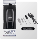 Product box of Black Verge cannabis vape with accessories that come with it
