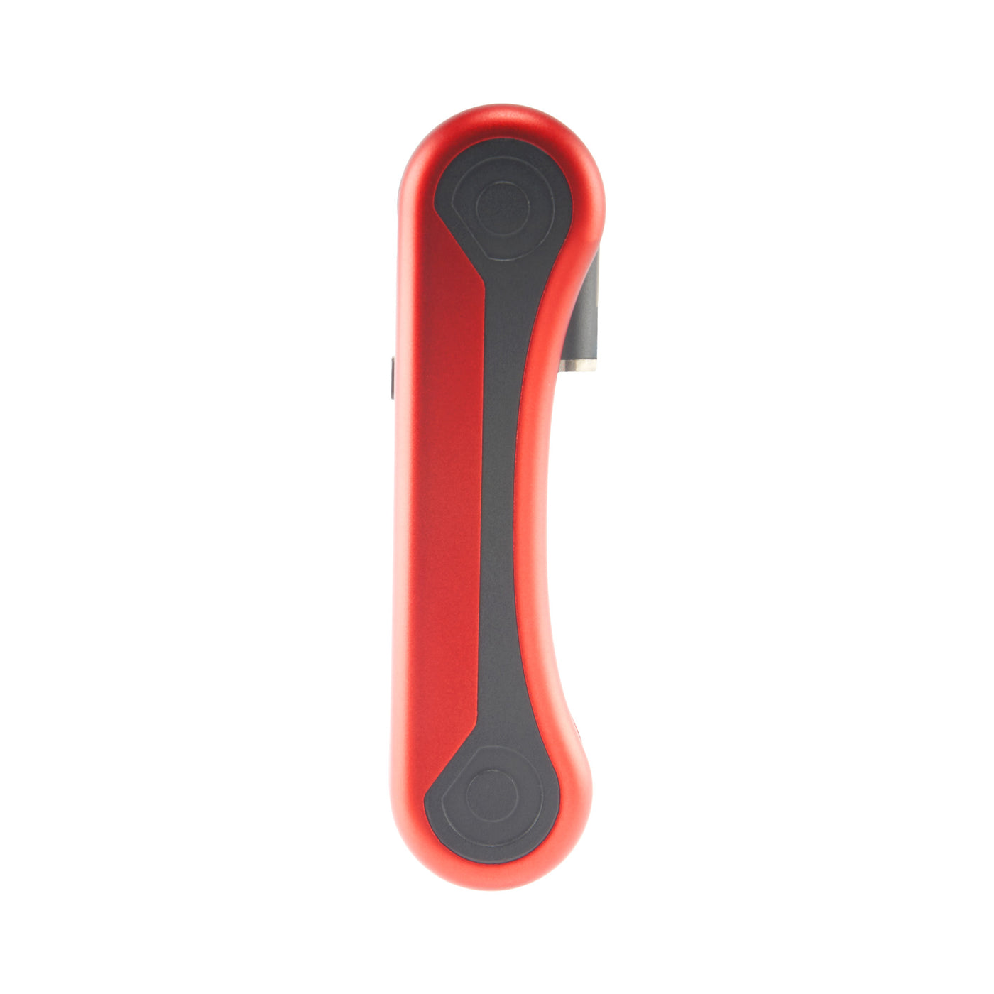 Side view of the red Ooze Hinge battery closed up