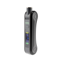 Angled view of the black Ooze Hinge battery, turned on with 510 thread in position