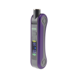Angled view of the purple Ooze Hinge battery, turned on with 510 thread in position