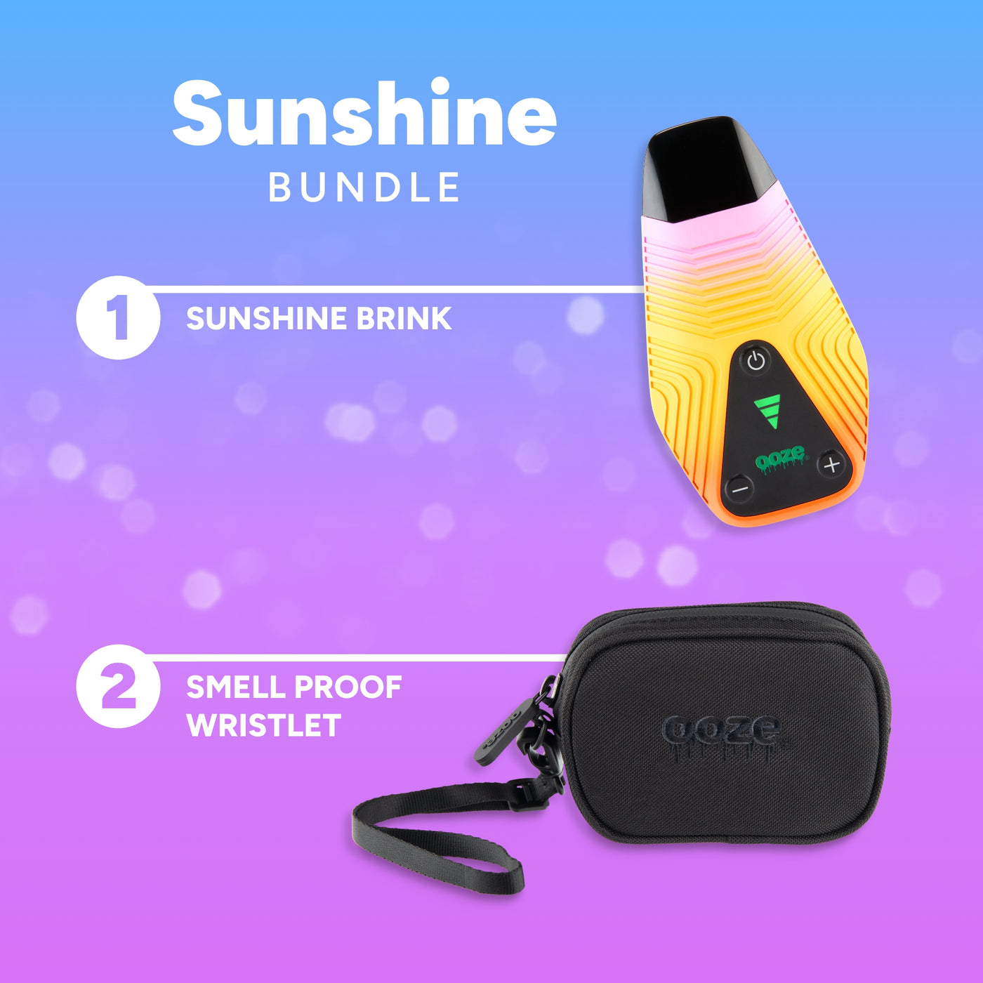Sunshine Bundle with Sunshine Brink device and Gizeh wristlet on a gradient background