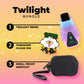 A graphic listing the products in the Twilight Bundle: 1. Brink dry herb vape 2. enamel pin 3. smell proof wristlet
