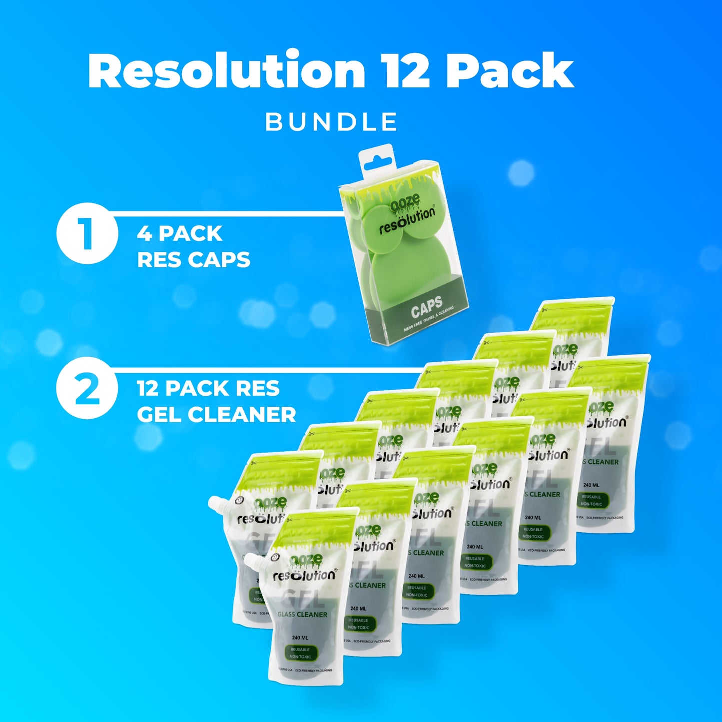 Ooze Resolution Gel 12-Pack Combo: Glass Bong & Pipe Cleaning Kit Bundle