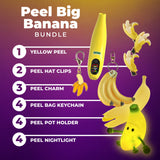 Promotional graphic for 'Peel Big Banana Bundle' with various banana-themed products on a purple background.