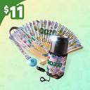 Ooze paper fan, lanyard, and slim can koozie for $11 with gradient background