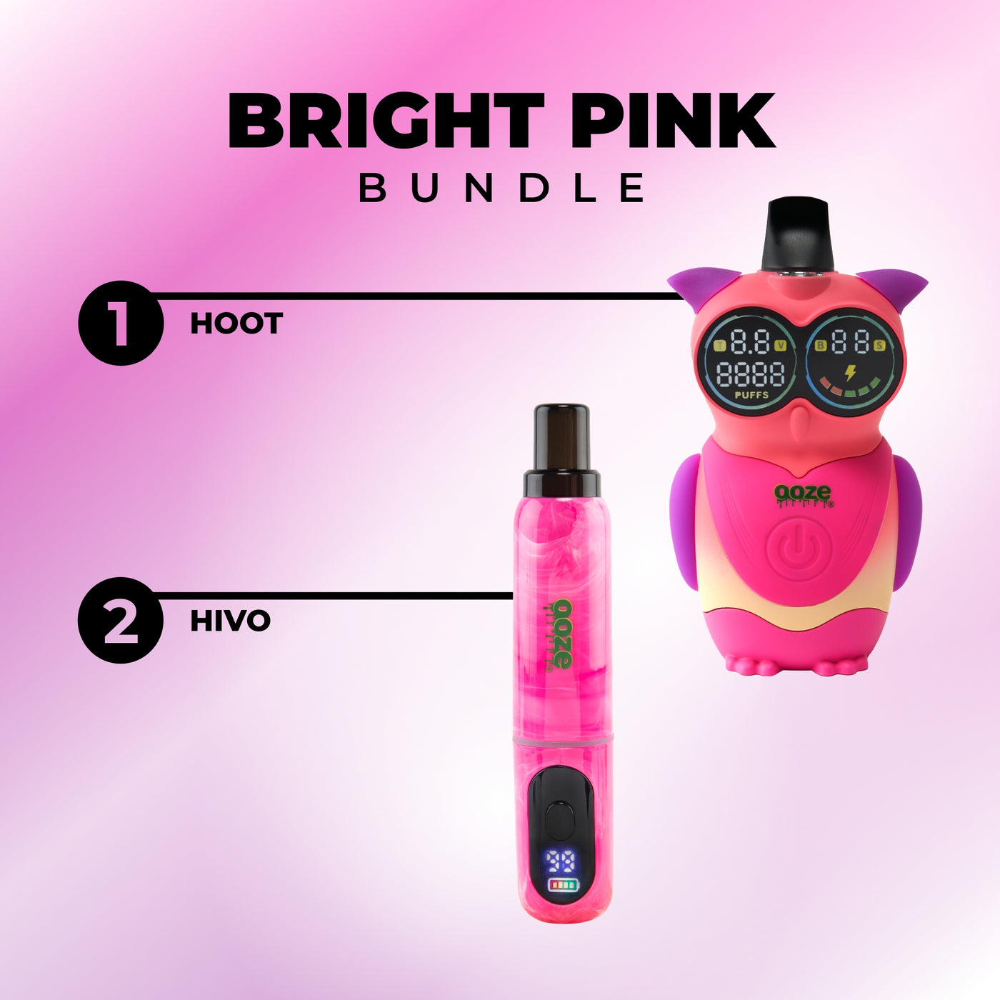 Two pink vape devices on a pink background with 'Bright Pink Bundle' text.