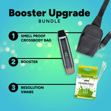 Booster Upgrade Bundle with smell proof crossbody bag, booster, and resolution swabs on a gradient blue background.