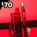 Two midnight sun Ooze devices with a price tag of $70 on a reflective surface with a red and black background.