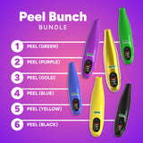 Peel Bunch bundle with six colorful Peel banana batteries on a purple background