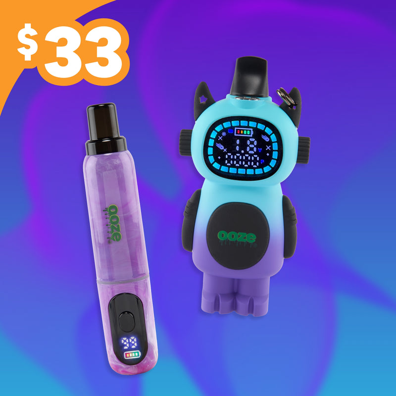 Purple Hivo and moonrise Bot Ooze batteries on purple background with $33 price tag