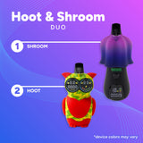 Two colorful devices labeled 'Shroom' and 'Hoot' on a purple background with 'Hoot & Shroom DUO' text.