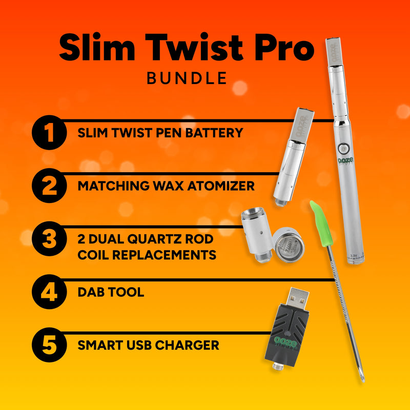 Slim Twist Pro – 510 Thread Vape Battery + Globe Atomizer Kit – Silver