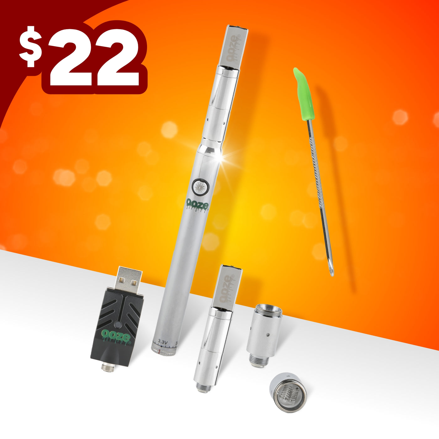 Ooze Slim Twist PRO - 510 Battery + Atomizer Kit - Silver Ooze Slim Twist PRO - 510 Battery + Atomizer Kit - Silver