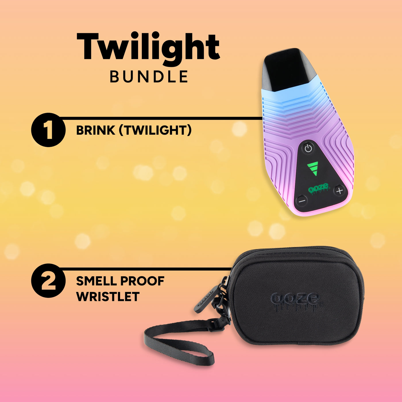 Twilight Bundle with Brink device and smell proof wristlet on a gradient background