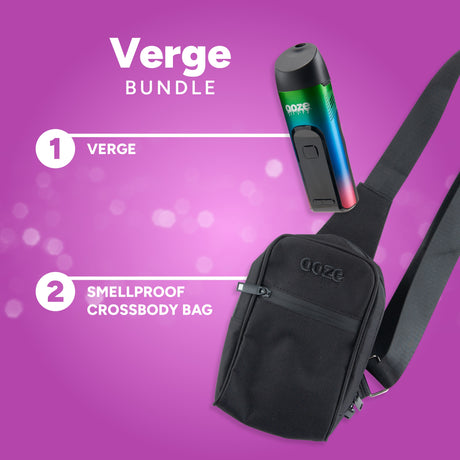 Verge Bundle with Ooze device and black crossbody bag on a purple background
