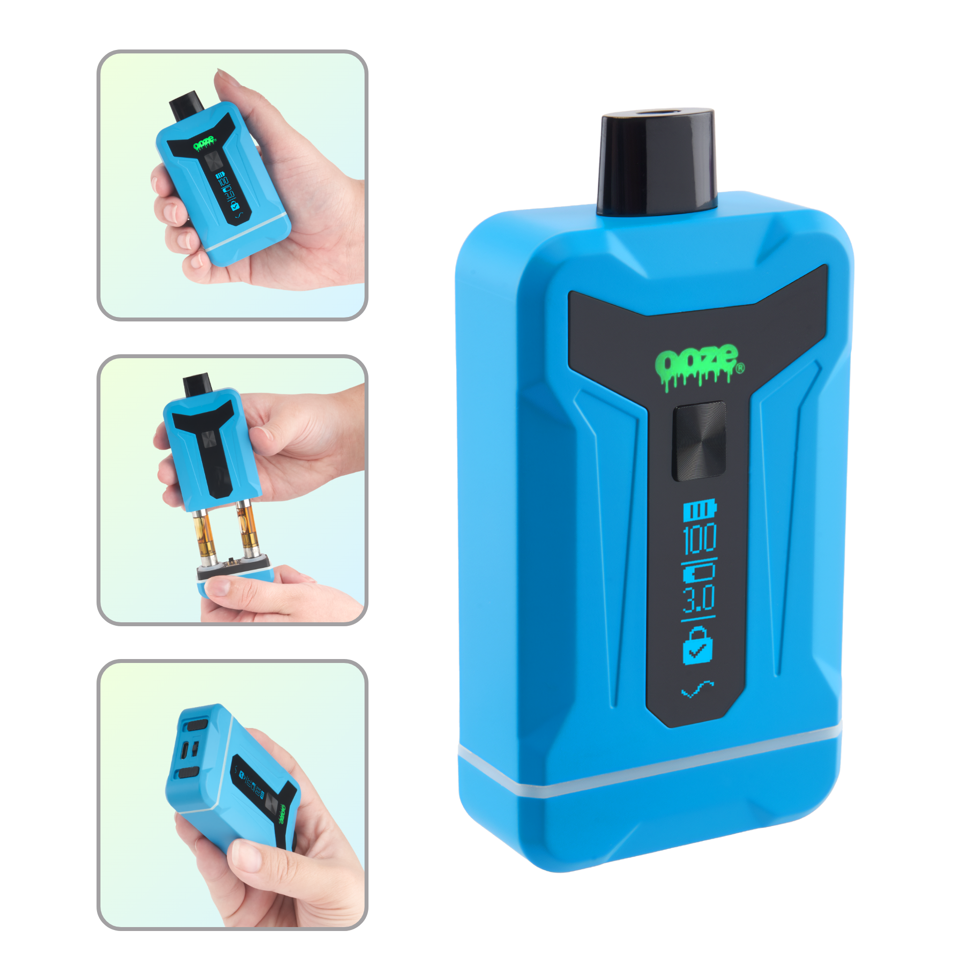 Duet Blue Concealed Double Cart Vape Battery | Ooze Duet Blue Concealed Double Cart Vape Battery | Ooze