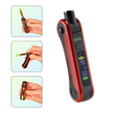 The red Ooze Hinge battery shown without a cartridge, and hands holding the device in three frames to show the cartridge positions