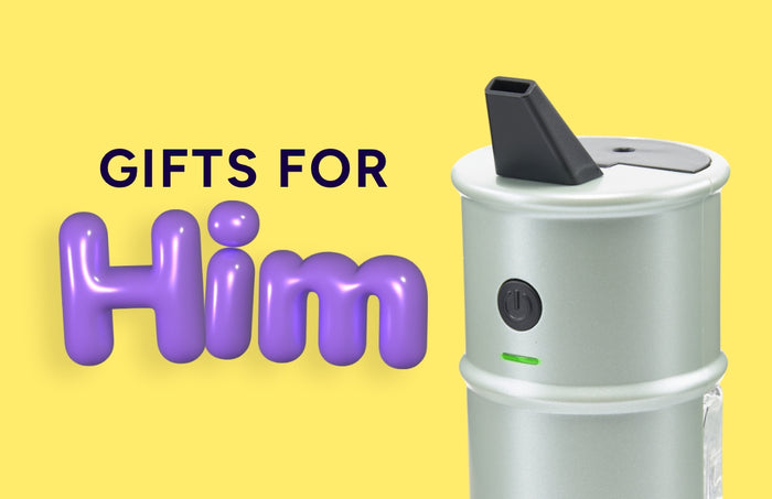 Gifts for Him with a sage green Electro Barrel on a yellow background
