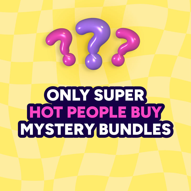 Three colorful question marks on a yellow checkered background with promotional text.