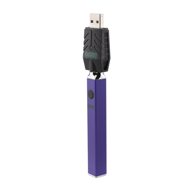 Purple Quad 2 battery on angle with smart charger attached