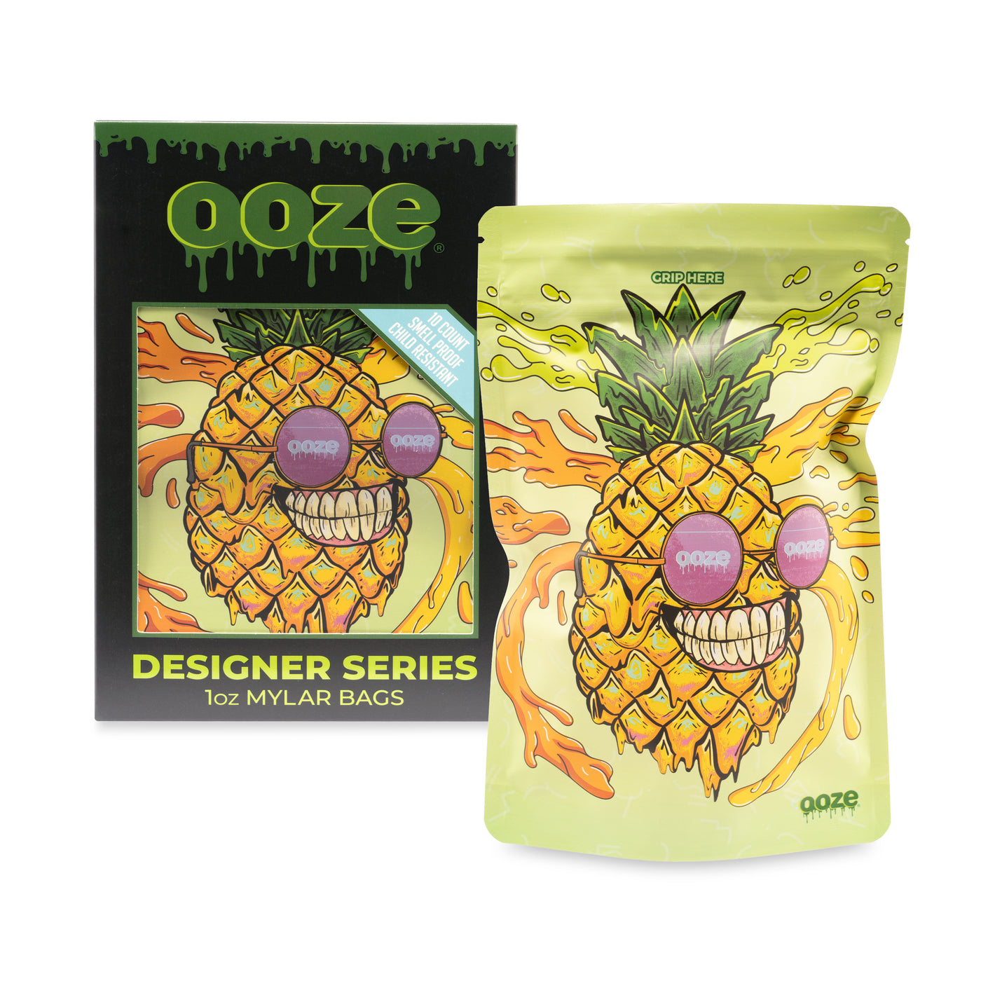 Ooze Designer Series 1 Ounce Mylar Bag 10-Count Box - Mr. Pineapple