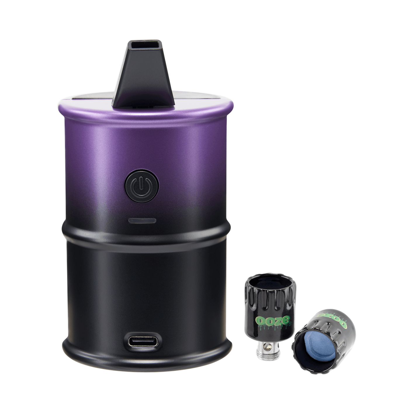 Galaxy Purple Electro Barrel e-rig shown next to two onyx atomizer coils