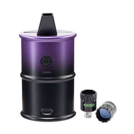 Galaxy Purple Electro Barrel e-rig shown next to two onyx atomizer coils