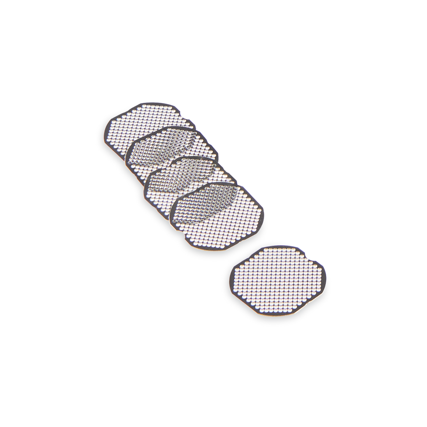 5 Verge replacement chamber screens are laid out in a row