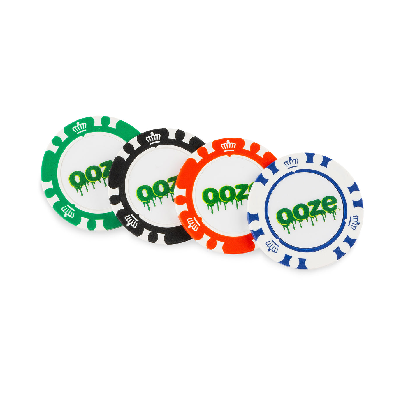 Green, black, red, and blue Ooze Poker chips
