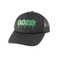 The all black Ooze Trucker Hat is angled slightly to the left so you can see the black mesh back