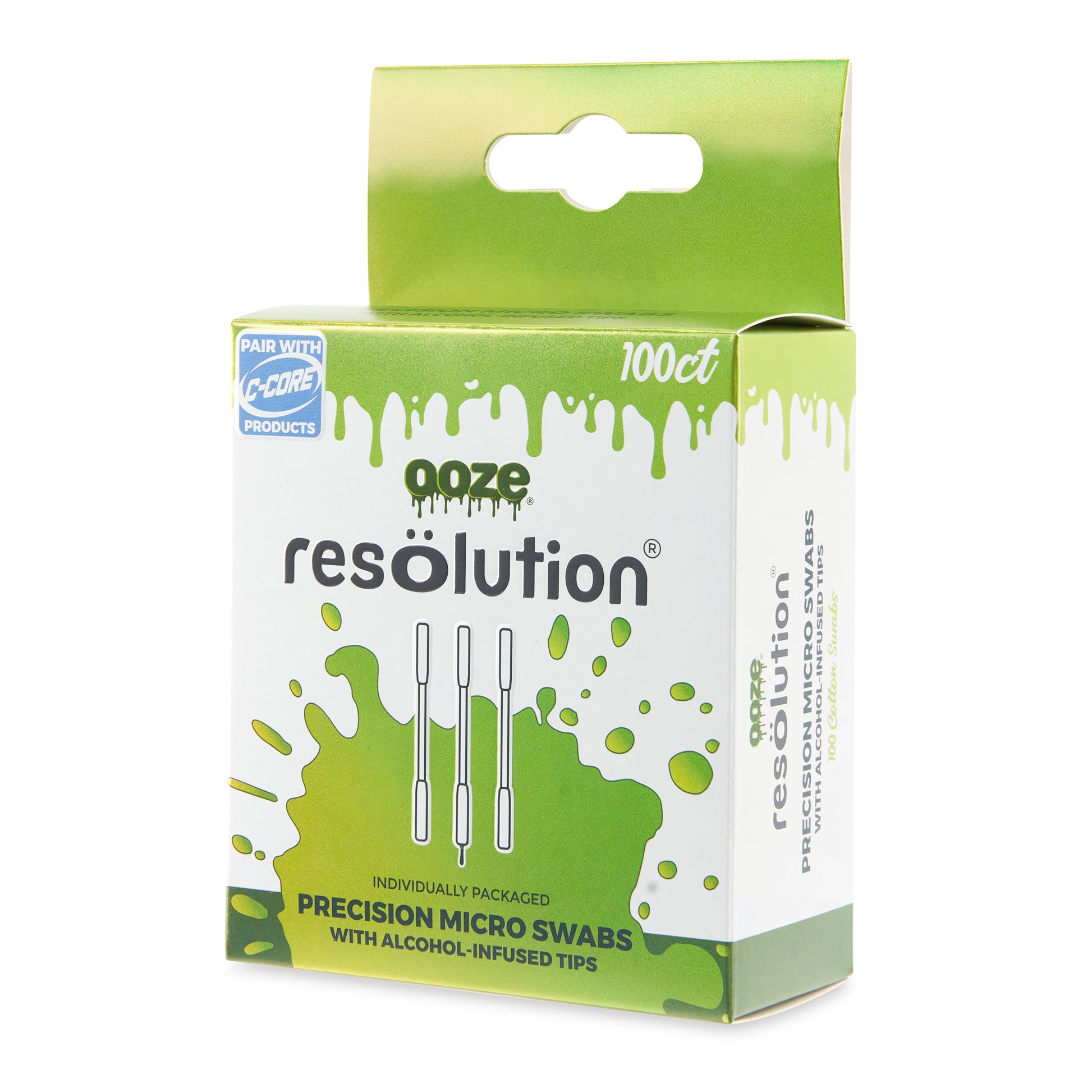 A 100ct box of Ooze Resolution Micro Swabs on an angle