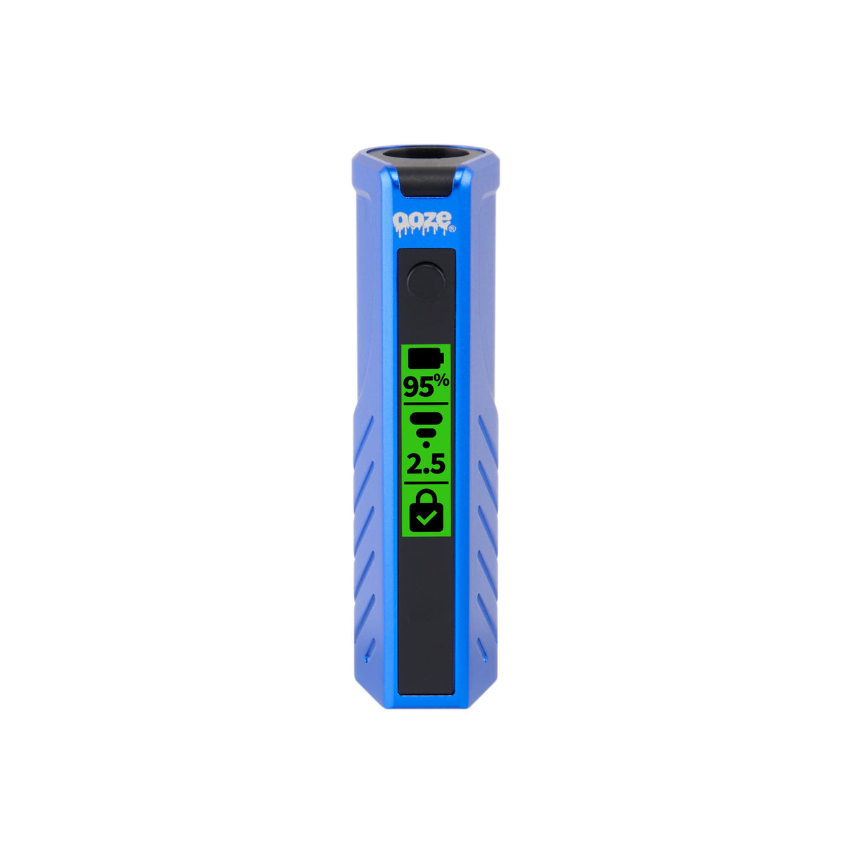 Blue Novex 2 battery with screen turned on