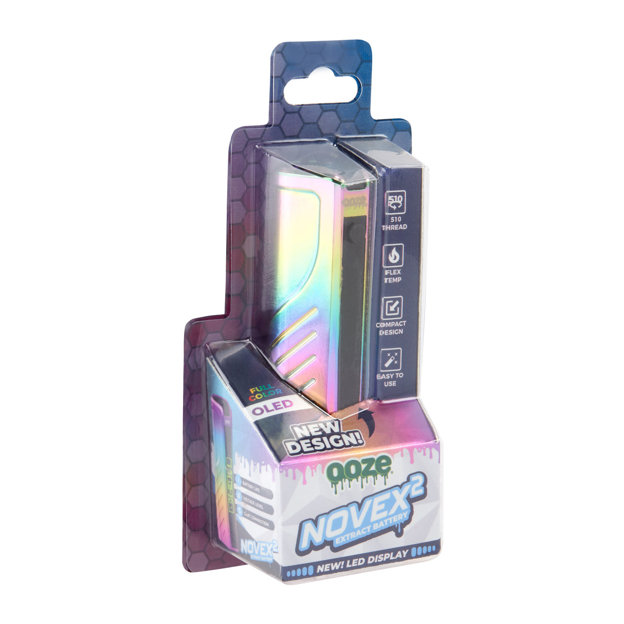 The rainbow Ooze Novex 2 is in the original packaging, shown on an angle