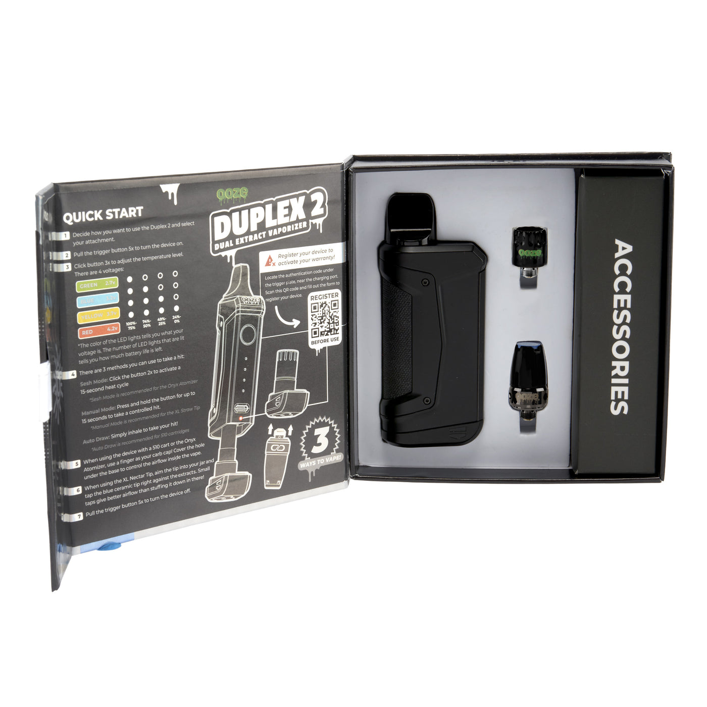 inside view of Duplex 2 black concentrate vaporizer product box