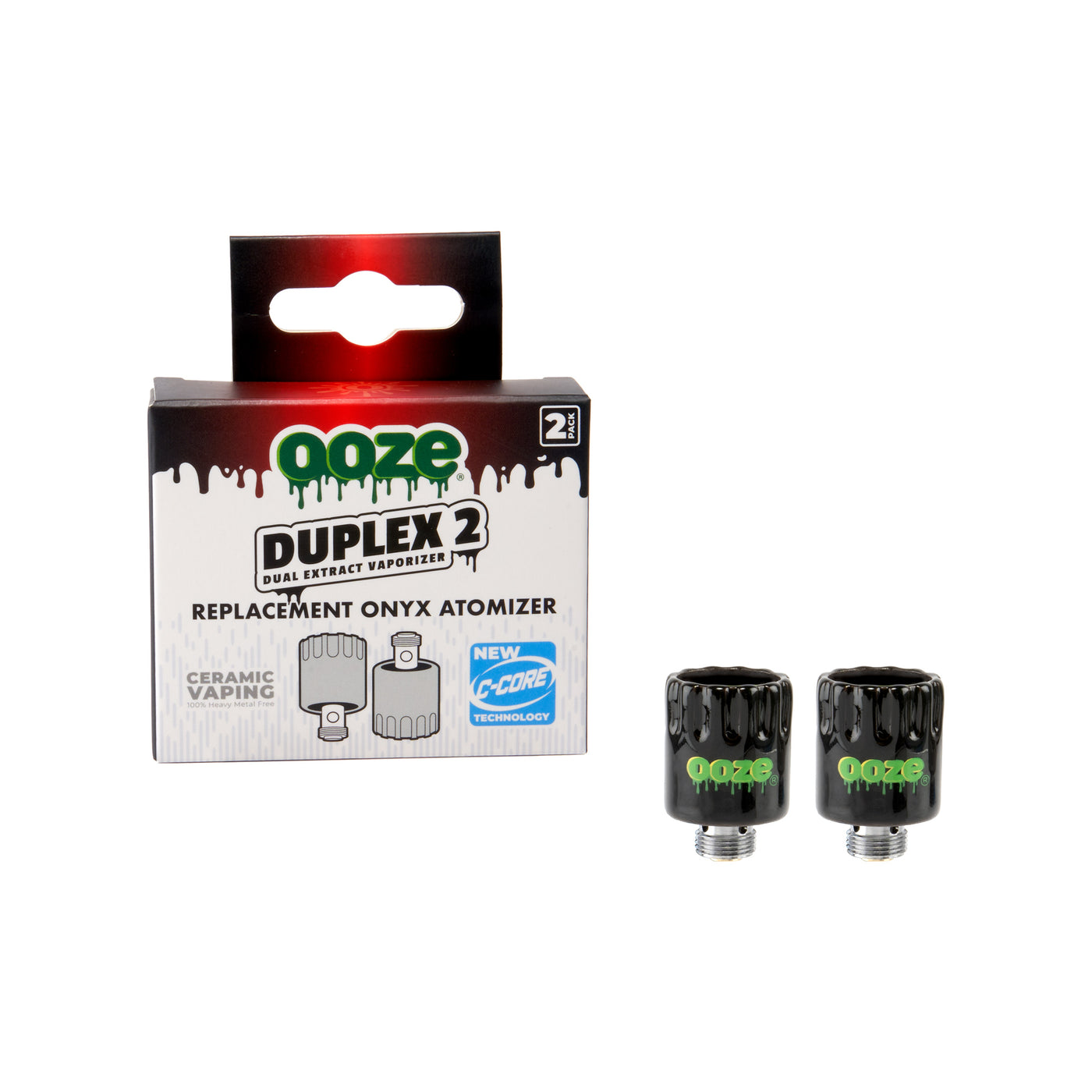 2-pack Duplex 2 replacement Onyx Atomizers next to the box