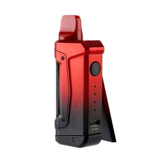 The midnight sun Ooze Duplex 2 extract vaporizer is shown with the magnetic plate leaning against it to show the interface