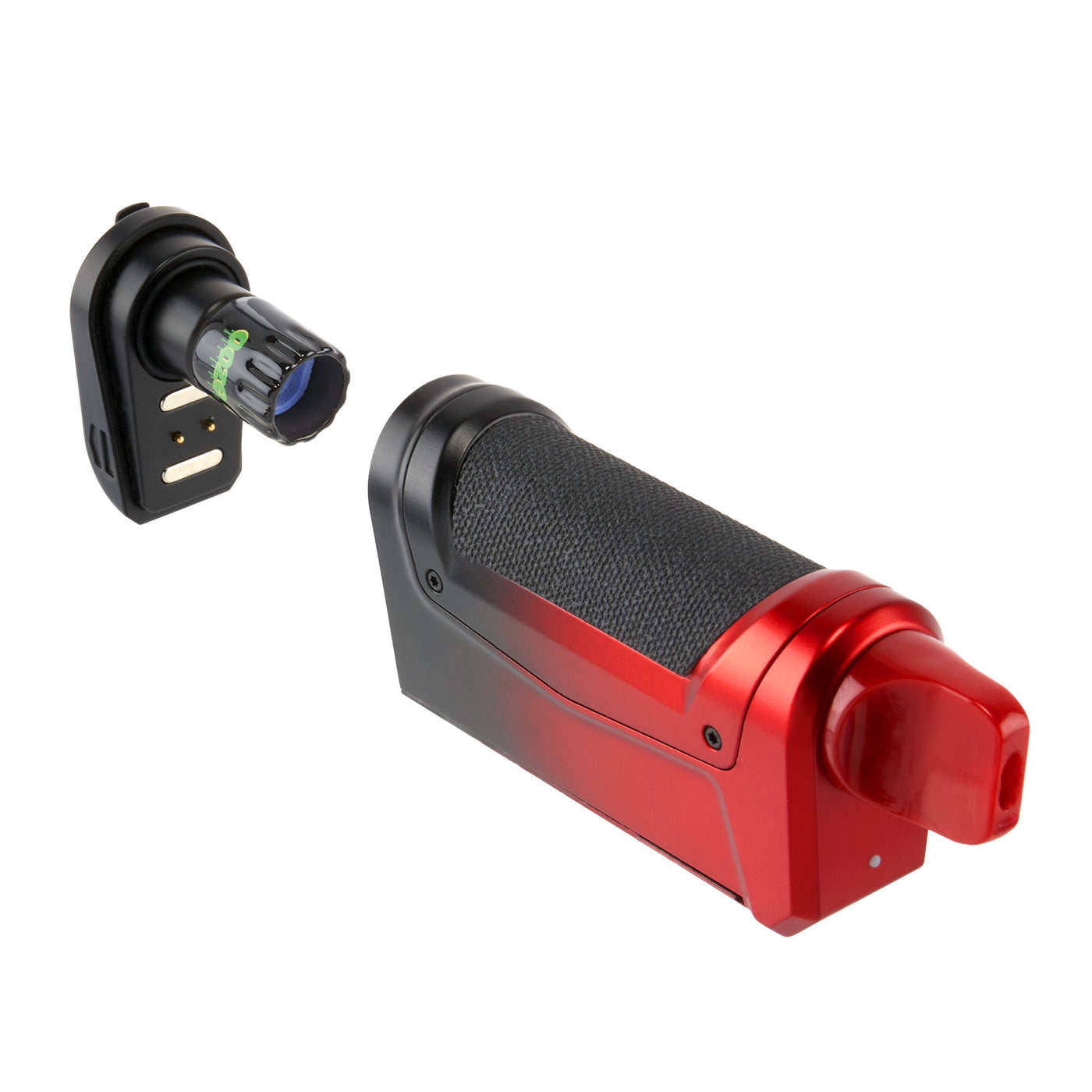 bottom of Duplex 2 red and black concentrate vaporizer removed from rest of body