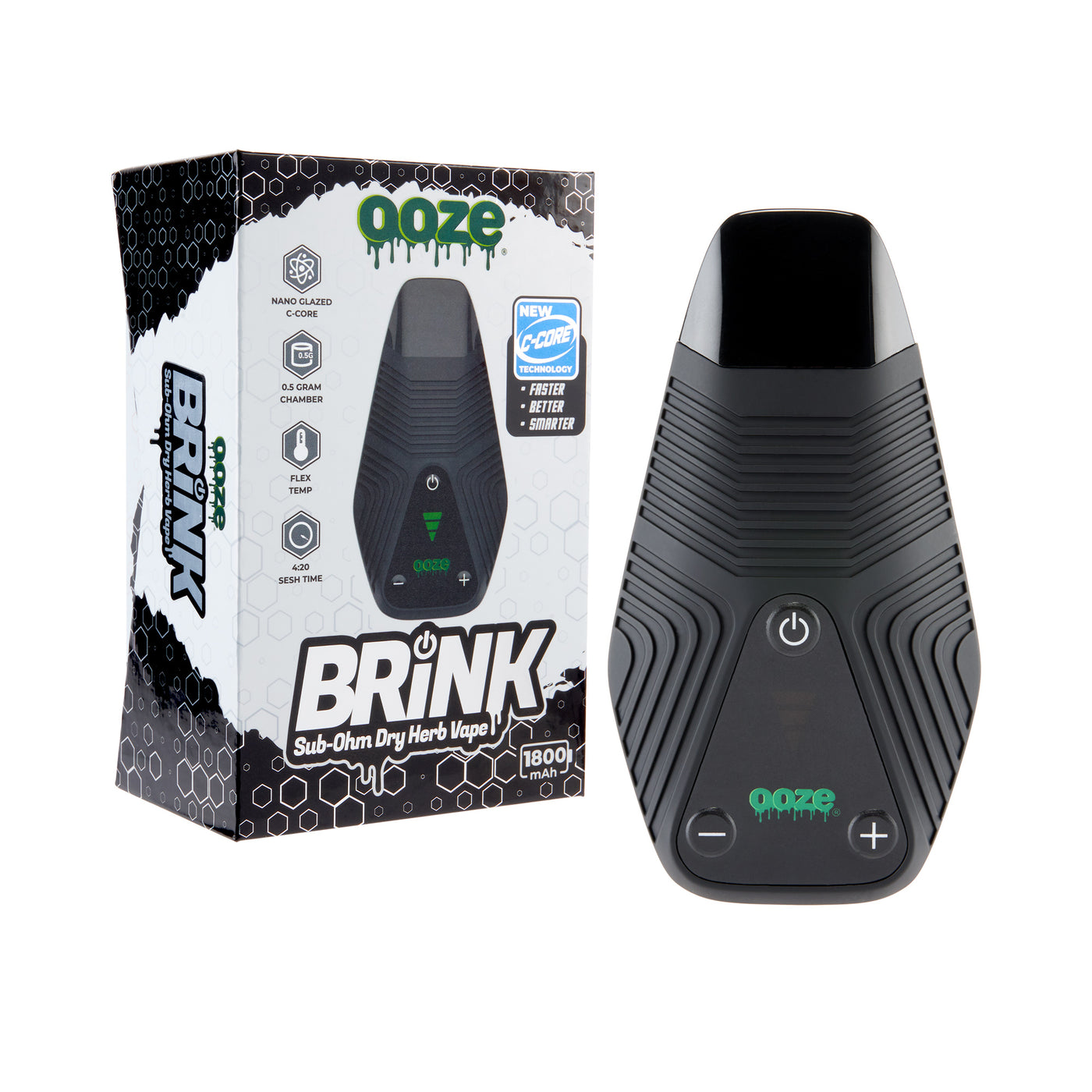 Brink all black weed pen outside of product box with box in the background
