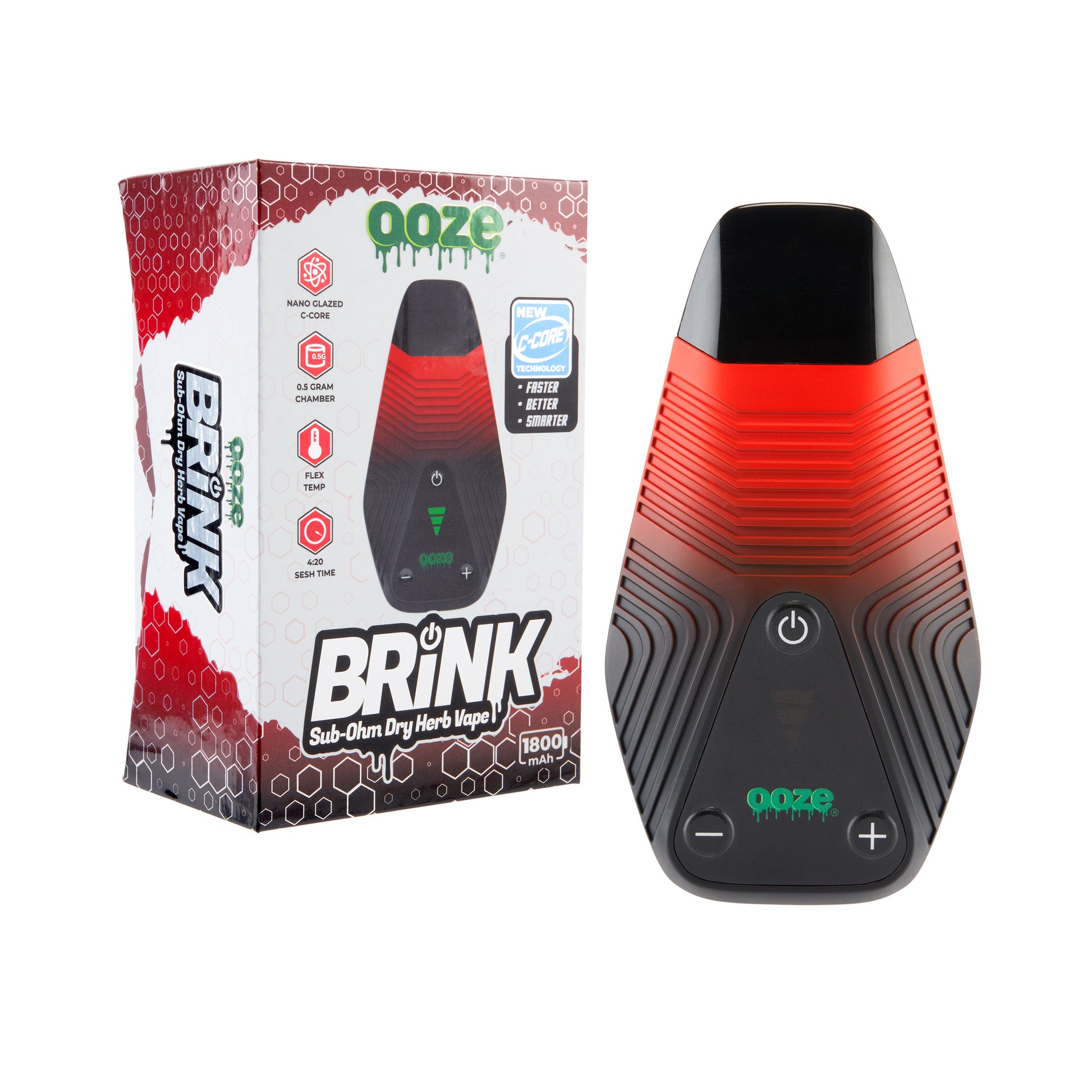 The midnight sun Ooze Brink dry herb vape is shown next to the box