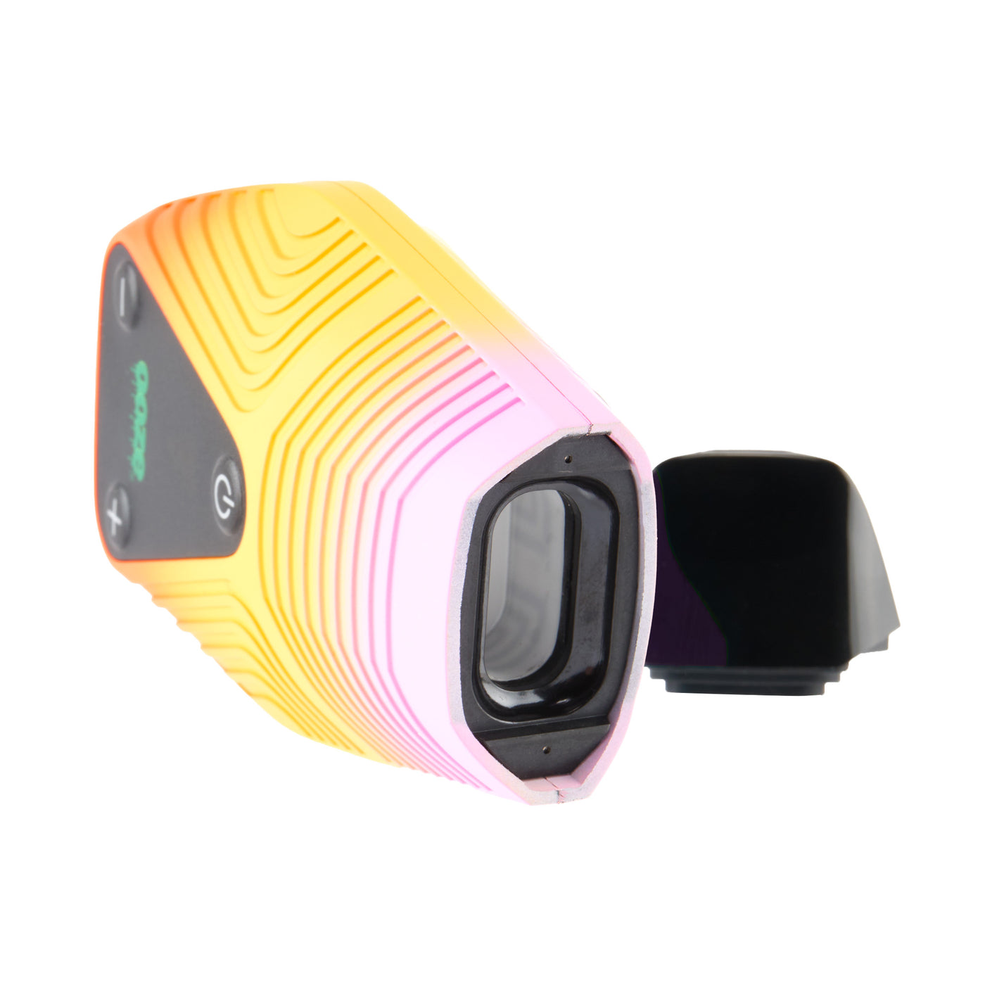 Inside, angled view of Brink yellow and pink weed pen
