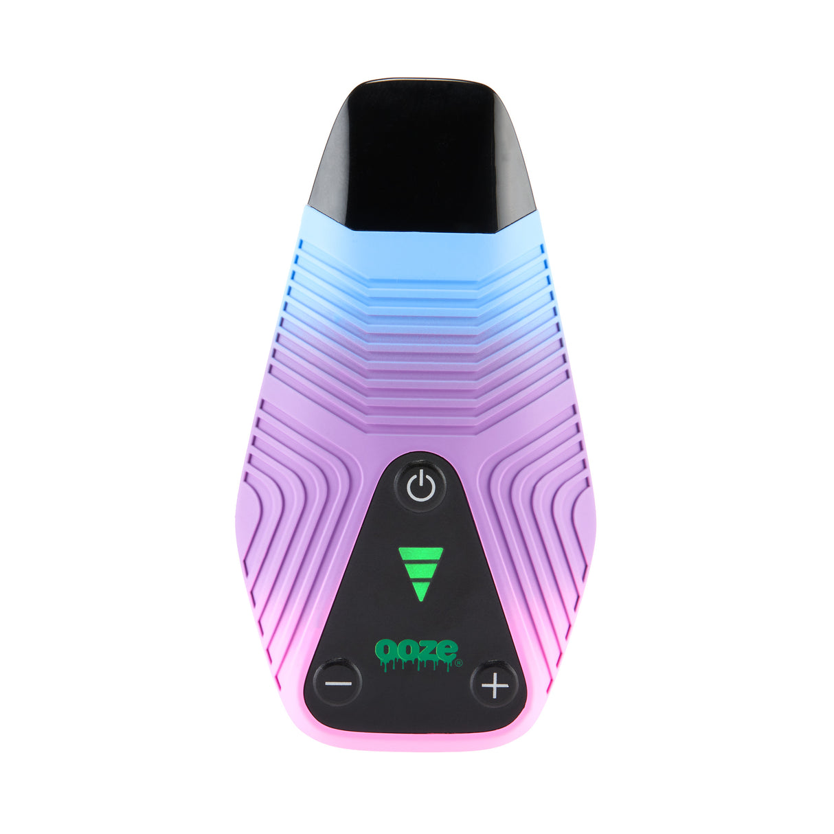 Front view of Brink blue and purple dry herb vaporizer with screen on
