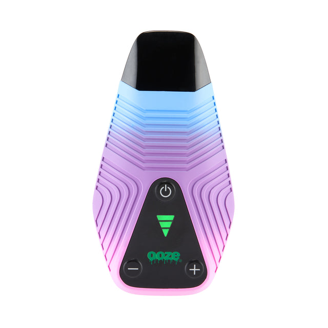 Front view of Brink blue and purple dry herb vaporizer with screen on
