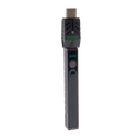 Angled view of the black Ooze Quad 2 square vape with 510 charger attached on a white background
