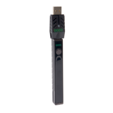 Angled view of the black Ooze Quad 2 square vape with 510 charger attached on a white background