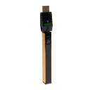 Angled view of the gold Ooze Quad 2 square vape battery with 510 charger attached against a white background